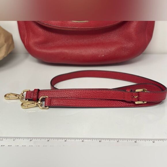 Michael Kors Cherry Red Gold Chain Handles Leather Purse - Picture 12 of 14